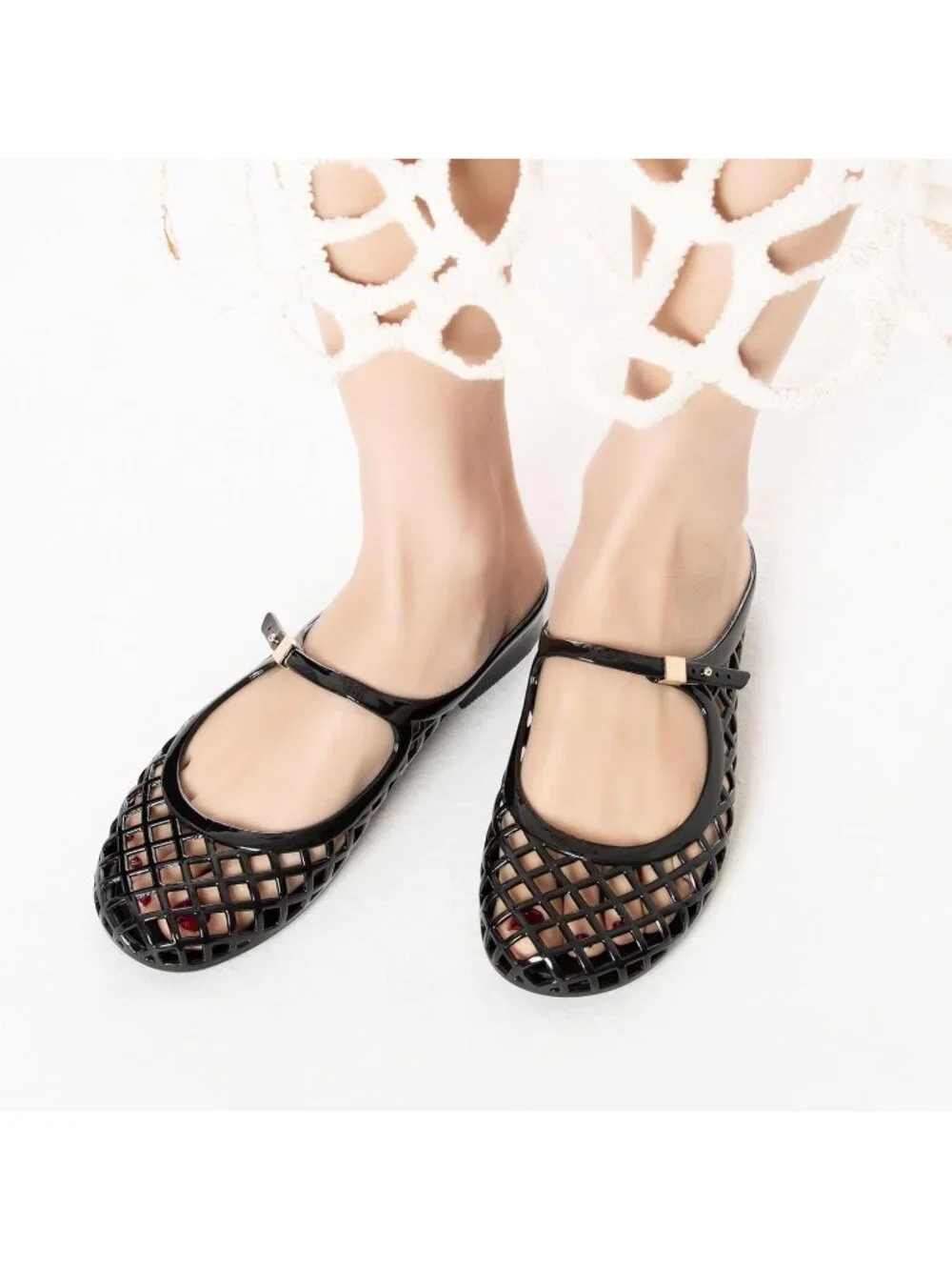 Women's Black Mary Jane Jelly Mule Flat Sandals Waterproof Beach Pool Comfort